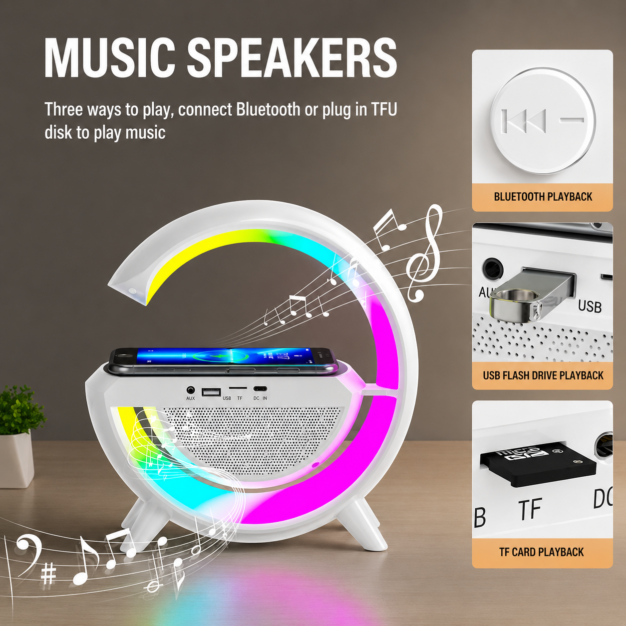 Multi-Function Bluetooth Speaker Lamp with Wireless Charging & RGB Light