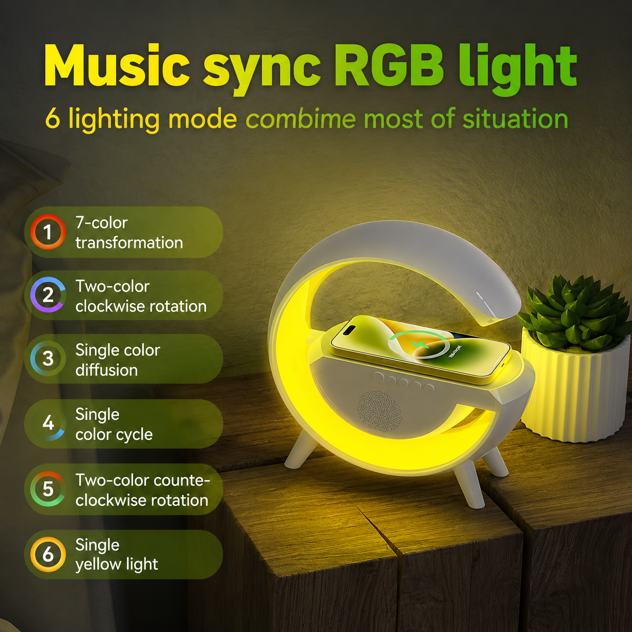 Multi-Function Bluetooth Speaker Lamp with Wireless Charging & RGB Light