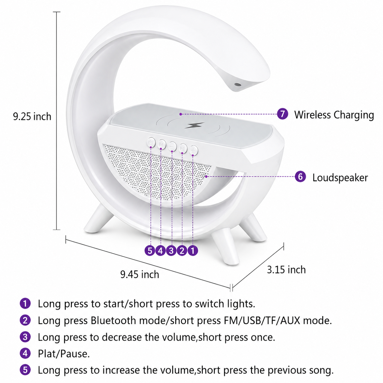 Multi-Function Bluetooth Speaker Lamp with Wireless Charging & RGB Light